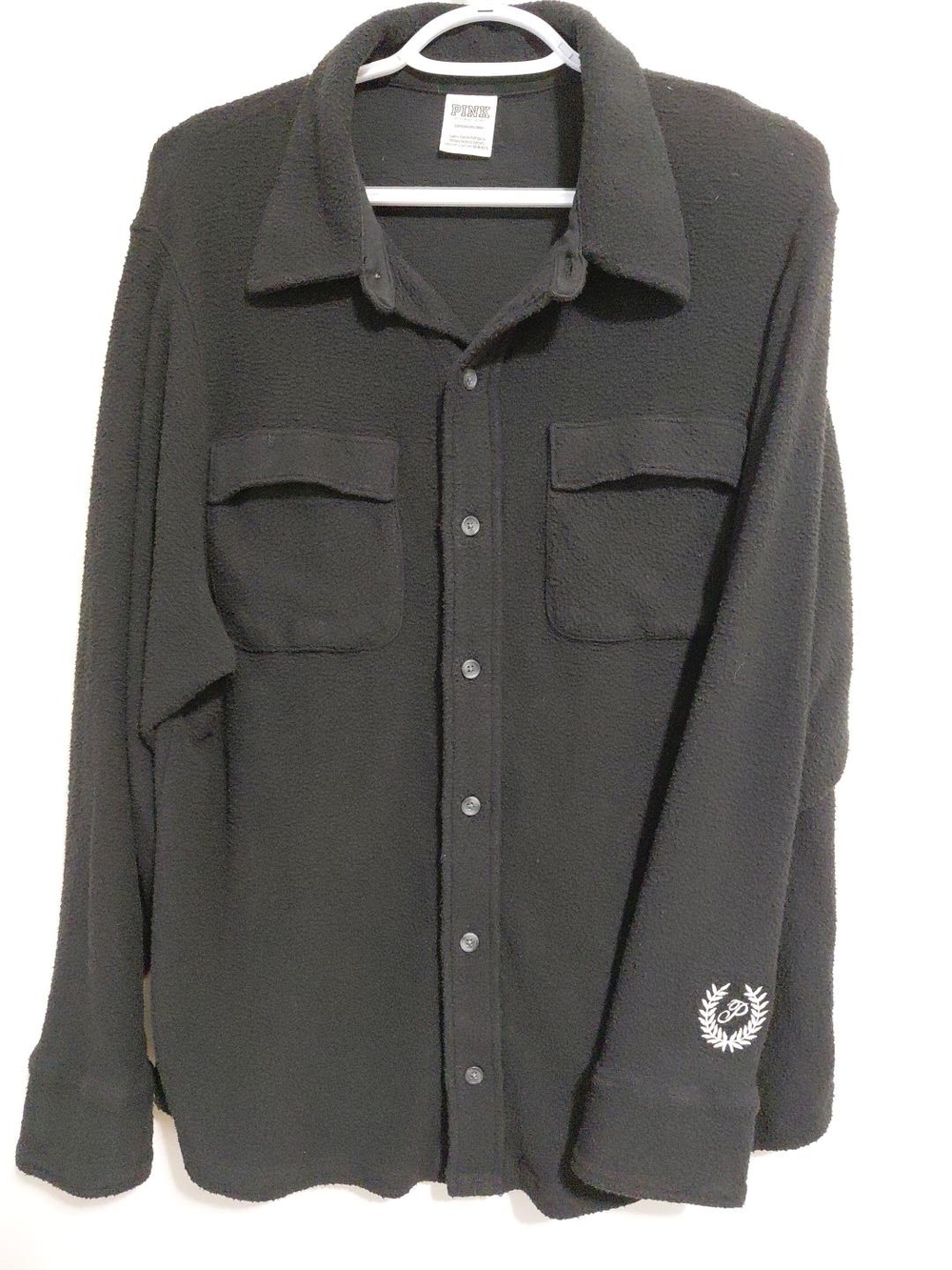 Victorias Secret Pink Ladies Black Supersoft Oversized  Button-Down Fleece Shirt